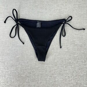 TOPSHOP Swim Bikini Bottom Womens Size 6‎ Black Ribbed Side Ties Hi Cut Beach